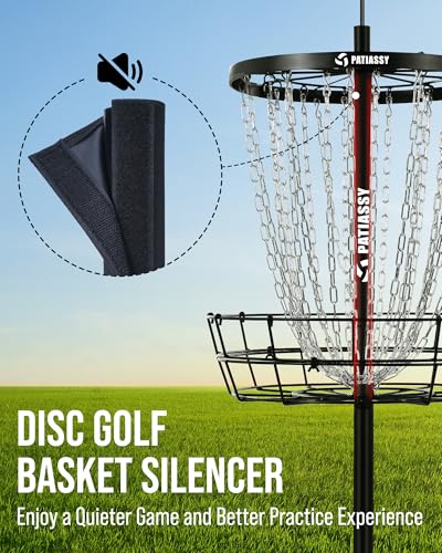 Disc Golf Basket with 24/12 Heavy Duty Chains, Disc Golf Target with Adjustable Height/Sound Reducer & Remote LED Light & Light Up Discs, Durable Practice Goal with Ground Stake for Backyard