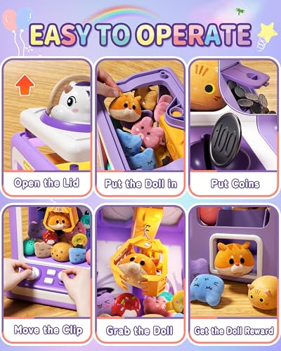 Jovow Claw Machine for Kids, Mini Vending Machine with Game Coins & Music, Prize Dispenser Toys for Girls and Boys, Electronic Claw Game Machine for Party Birthdays, Includes 30 Mini Toys - style: Unicarns