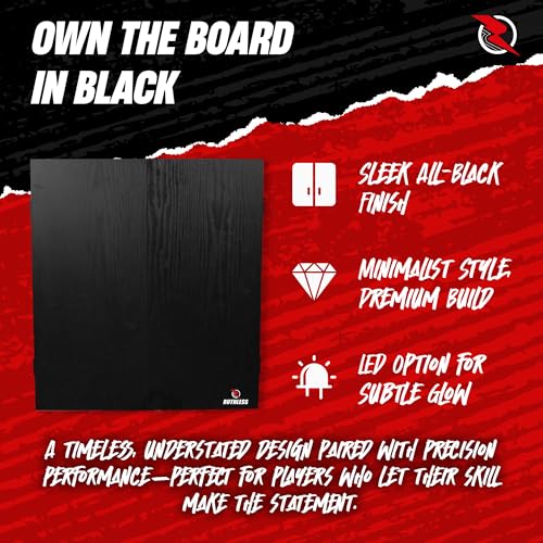 Ruthless Home Darts Centre with or Without LED Light Options | Home Dart Board Centre Including Cabinet, Dartboard and 2 Sets of Darts. - style: Black + LED Light