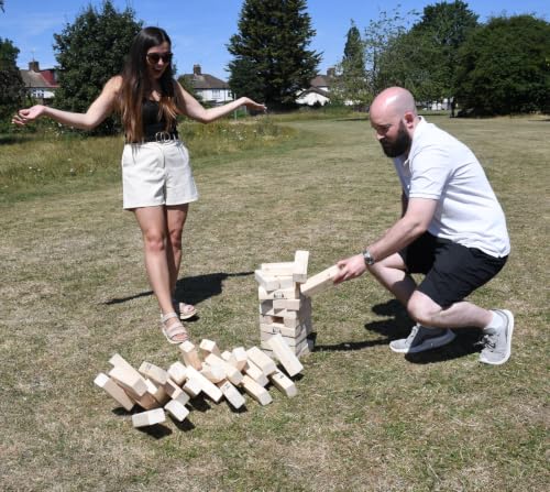 Masters Giant Tumble Tower - Mango Wood - 81cm | Can grow to 1.5m - XL Giant Garden Game for Adults - 54 Wooden Toppling Blocks - Stacking Game - Outdoor Party Game