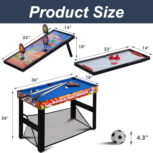 15-in-1 Multi Game Table, 48" Combo Game Table for Kids, Adults, Combination Game Table Set for Home, Game Room w/Foosball, Hockey, Pool Table, Ping Pong, Basketball, Shuffleboard - color: 4 in 1