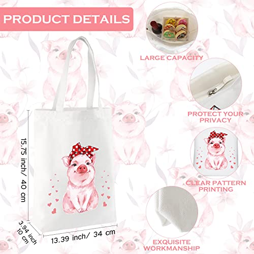 Sieral 2 Pcs Animal Lover Bag Gift for Women Travel Canvas Tote Portable Zipper Pouch Canvas Reusable Grocery Tote - style: Pig
