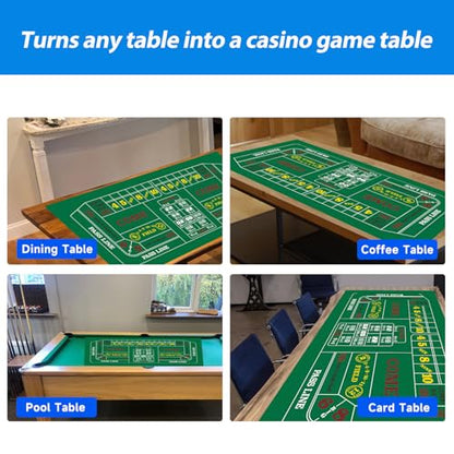 GSE Games & Sports Expert 36" x 72" Double-Sided Casino Layout Felt, Las Vegas Style Tabletop Mat for Parties, Home Entertainment, Poker Game Night - style: Blackjack&Craps