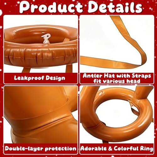 Christmas Reindeer Antler Ring Toss,Christmas Party Games for Kids Family 2 Set 10 PCS Inflatable Antler Hat Rings Christmas Party Favor Decorations Gifts Grandkids Stocking Stuffers Carnival Holiday
