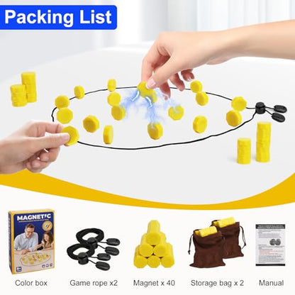 Upgraded Magnetic Chess Game with 40 Magnetic Stones & 2 Adjustable Ropes – Portable Strategy Game for Family Night, Travel, Party Toy STEM/Logic/Strategy Games for Kids & Adults, (Yellow) - color: Yellow
