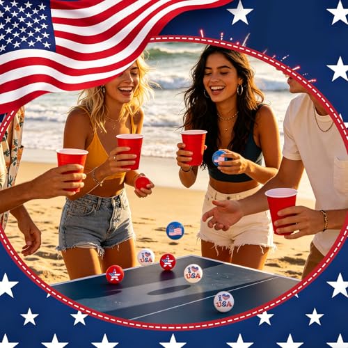 HOWAF 18pcs 4th of July Table Tennis Balls, 40mm Independence Day Ping Pong Balls, Patriotic Red White and Blue Table Tennis Ball America Flag Star Plastic Ball for USA 1776–2026 Birthday Gift