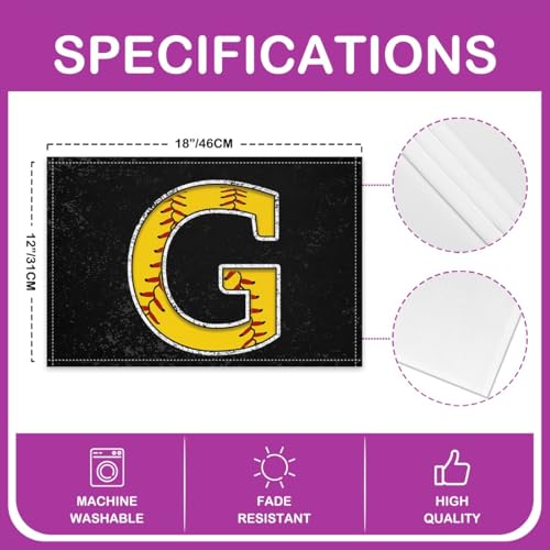 Erosebridal Baseball Initial Placemats 12x18 inch Set of 4 Yellow Letter G Place Mats | Monogrammed Table Place Mats Sports Softball Accessories Oil Proof Washable Placemats - color: Yellow G