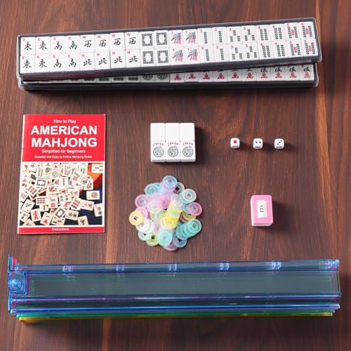 ZGME American Mahjong Set,166 White Tiles with Black Rectangular Bag and Accessories,4 All-in-One Mahjong Racks with Pushers,Complete Western Mahjong Set - color: Black