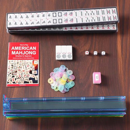 ZGME American Mahjong Set,166 White Tiles with Black Rectangular Bag and Accessories,4 All-in-One Mahjong Racks with Pushers,Complete Western Mahjong Set - color: Black