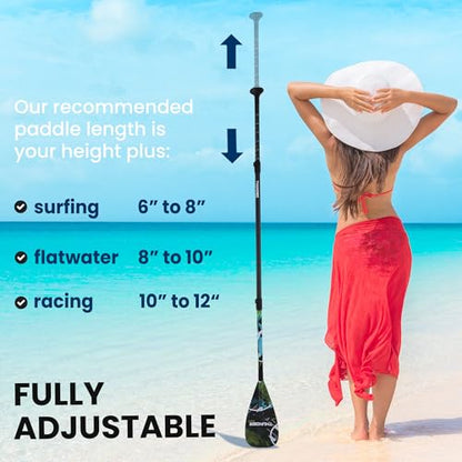 SereneLife Adjustable SUP Paddle | Carbon Fiber Paddle Board Paddle with Teardrop Blade and Oval Lever-Lock Clamp | Lightweight, Easy-to-Addemble 3-Piece Design | Saltwater Ready | Carry Bag Included