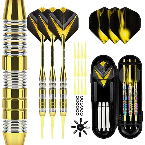 Soft Tip Darts Set 3 Aluminum Shaft Professional Darts Plastic Tip Sets 2BA Replacement Tips + Extra 3 Dart Flights 3 Replace Plastic Shafts for Electronic Dart Board - color: Yellow