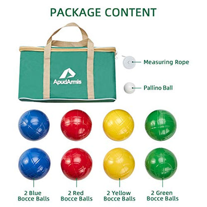 ApudArmis 90mm Bocce Balls Set, Lighter Outdoor Bocce Game for Backyard/Lawn/Beach - Set of 8 Soft PE Balls & 1 Pallino & Nylon Carrying Case & Measuring Tape for Teens Beginners - size: 90mm Universal Size