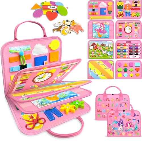 Gojmzo Busy Board Montessori Toys for Toddler Girl Birthday Gifts, Busy Book Sensory Toys for Toddlers, Learning Educational Toddler Travel Activities - style: Pink/P8