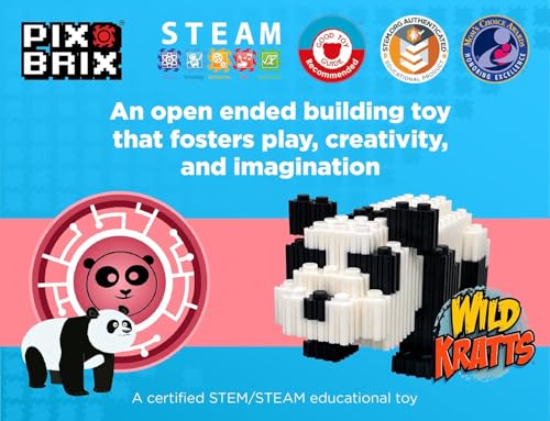 Pix Brix - Wild Kratts Toy Pixel Art Kit - Giant Panda, 543 Pieces - Patented Slide + Stack Pixel Puzzle Building Bricks, Build & Collect Wild Kratts Animals - Stem Toys, Ages 6 Plus - style: Giant Panda