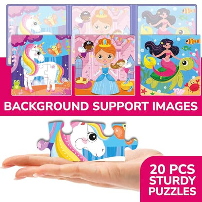 QUOKKA Magnetic Toddler Puzzles Ages 2-4 – 20 Pieces Kids Puzzles Ages 3-5 – Travel Games and Toys for Kids 4-6 Girls – Car Airplane Road Trip Activities with Unicorn, Princesses, Fairies and Mermaids - style: 7. UNICORN 20 PCS