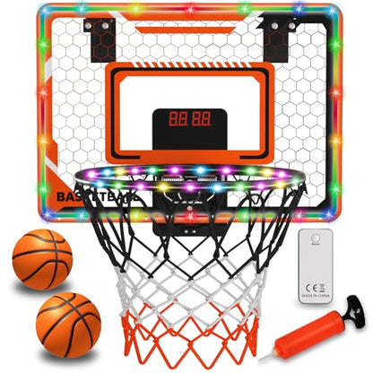 LED Basketball Hoop for Kids - Over The Door Indoor Hoop with Electronic Scoreboard & 3 Mini Balls, Birthday Gift for Boys Girls Ages 5 6 7 8 9 10 11 12+ Years Old