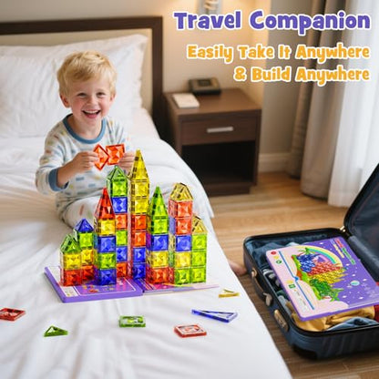 WMXDU 60pcs Large Diamond Magnetic Tile, Magnetic Building Blocks Magnet Toy with Iron Box, STEM Educational Montessori Indoor Building Kit for Preschool Boys Girls Age 3+ Classroom Must Haves - style: 60pcs-Large
