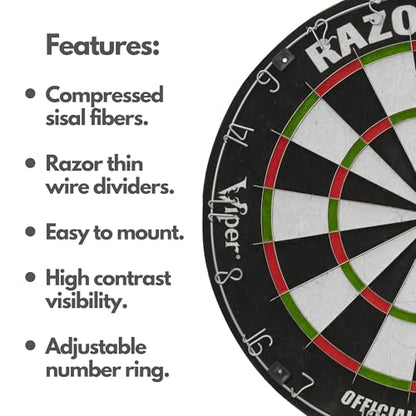 Viper Razorback WDF Accredited, Official Competition Bristle Steel Tip Dartboard Set with Staple-Free Razor Thin Spider Wire Self-Healing