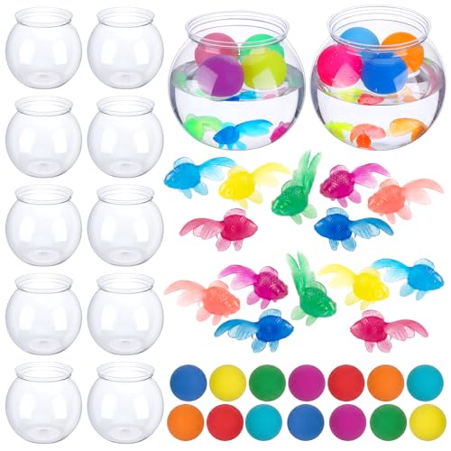 Jingmore 12 Set 30 oz Fishbowl Table Tennis Carnival Game Favors with Bounce Round Bowls Multicolor Balls Plastic Gold Fish for Adults Carnival Game Party Activity Prizes - size: 30 Ounce