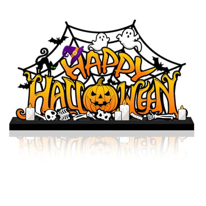 Halloween Decorations for Home Metal Tabletop Sign, Spooky Pumpkin Ghost Table Decor Rustic Farmhouse Halloween Tiered Tray Decor Metal Sign Tabletop Centerpiece for Home Mantel Shelf Desk - style: Pumpkin Ghost