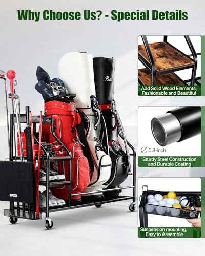 FHXZH Golf Bags Storage Garage Organizer- Golf Bag Stand for Golf Bags, Clubs, Balls, Golf Equipment Accessories, Golf Bag Storage Rack with Wheels for Garage, Club, Basement - style: 3 Golf Bag Organizer