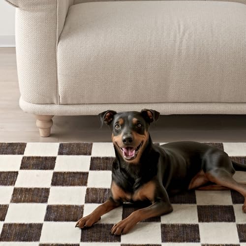 EVERGRACE Checkered Plaid Area Rug 2x10, Soft Fuzzy Faux Wool Rugs Washable Anti Slip Rugs Long Runner Carpet for Entryway Bedroom Living Room Hallway Kitchen Dining Room and Laundry, Dark Brown - color: Dark Brown, size: 2' x 10' (Runner)