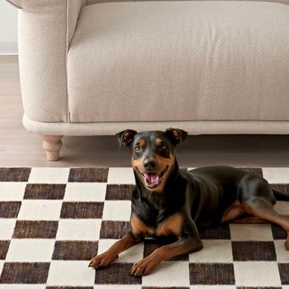 EVERGRACE Checkered Plaid Area Rug 2x10, Soft Fuzzy Faux Wool Rugs Washable Anti Slip Rugs Long Runner Carpet for Entryway Bedroom Living Room Hallway Kitchen Dining Room and Laundry, Dark Brown - color: Dark Brown, size: 2' x 10' (Runner)