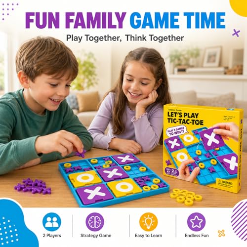 Upgraded 3D Tic-Tac-Toe Board Game for Kids & Adults - Montessori STEM Mind & Logic Brain Teaser, Fun Family Interactive Tabletop Party Game, Ideal Gift for Boys & Girls Ages 3+