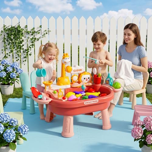 Toy Sink with Running Water Toddler Water Table Play Sink with Detachable Legs 180° Rotating Faucet Multi Play Modes - color: Style 1