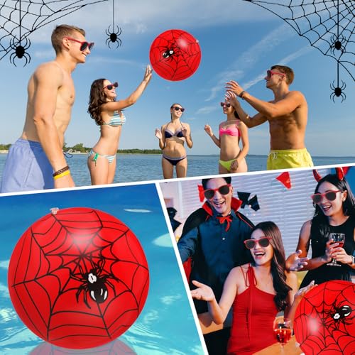 48 Pcs Spider Theme Inflatable Beach Balls with Glasses Summer Pool Party Favors 10 Inch Spider Web Inflatable Ball Birthday Graduation Decorations End of Year Party Gift Supplies - style: Spider
