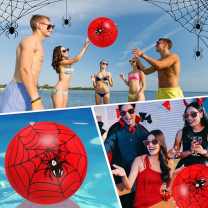 48 Pcs Spider Theme Inflatable Beach Balls with Glasses Summer Pool Party Favors 10 Inch Spider Web Inflatable Ball Birthday Graduation Decorations End of Year Party Gift Supplies - style: Spider