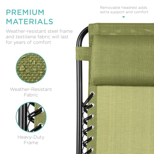 Best Choice Products Set of 2 Adjustable Steel Mesh Zero Gravity Lounge Chair Recliners w/Pillows and Cup Holder Trays - Dusty Green/Black - color: Dusty Green, size: Standard