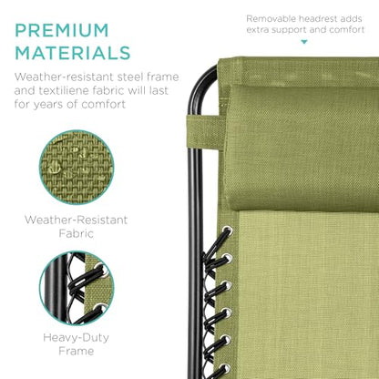 Best Choice Products Set of 2 Adjustable Steel Mesh Zero Gravity Lounge Chair Recliners w/Pillows and Cup Holder Trays - Dusty Green/Black - color: Dusty Green, size: Standard