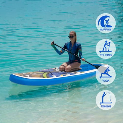 FEATH-R-LITE Inflatable Paddle Board Stand Up Paddleboards for Adults SUP with Premium Accessories Pump, Adjustable Paddle, Leash, Three Fins, Backpack - style: Blue Monkey