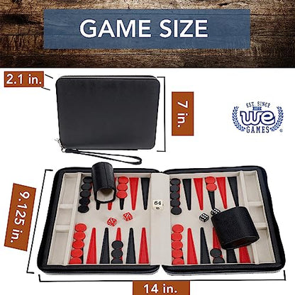 WE Games Magnetic Premium Backgammon Board Game Set, Black Travel Sized Backgammon Game, Classic Strategy Game for Families, Includes Carrying Leatherette Case Magnetic Chips, Durable Design
