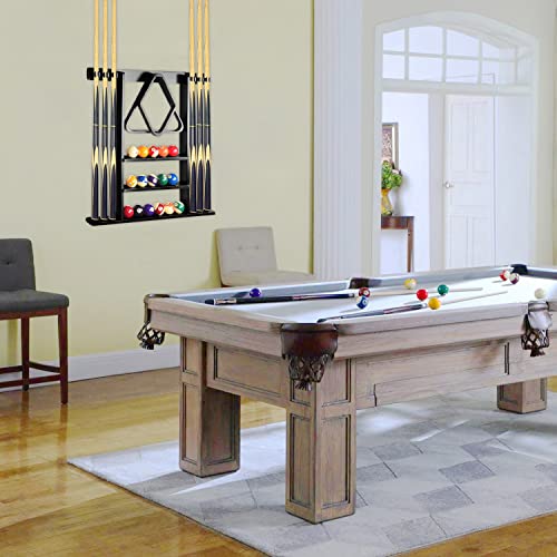 Billiards Essentials Bundle - Cue Stick Holder Wall Mounted and Pool Ball Rack Set