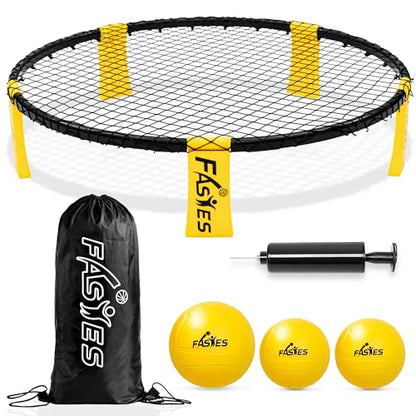 Outdoor Beach Ball Game Includes 3 Balls, Net and Carrying Bag -Roundnet Game Set for Adults, Kids, and Family - Perfect for Beach, Yard, Lawn, Backyard, and Park - color: Black and Yellow