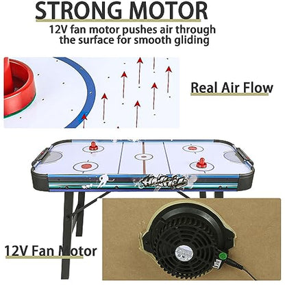 Air Hockey Table Upgrade HLC Foldable 4ft Multi Powered Hockey Game Table with Air Hockey, Shuffleboard,Bowling,48 inch Indoor Electric Hockey Table Powerful 12V Motor