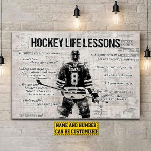 Personalized Hockey Life Lessons Canvas, Custom Hockeys Poster Print, Motivational Hockey Gift For Boys, Men, Hockeys Players - color: Design 08