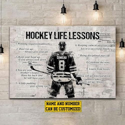 Personalized Hockey Life Lessons Canvas, Custom Hockeys Poster Print, Motivational Hockey Gift For Boys, Men, Hockeys Players - color: Design 08