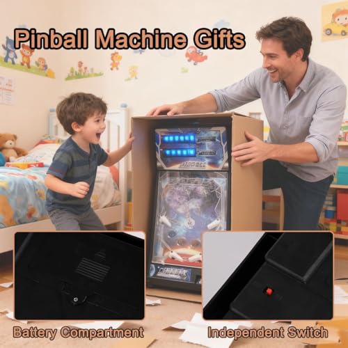 Desktop Electronic Pinball Machine, Home Retro Arcade Ball Shooting Toy, Tabletop Pinball Favor for Kids Birthdays, Action and Reflex Pinball Game with Scoreboard