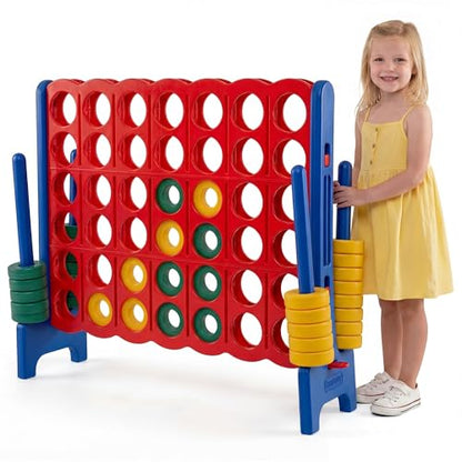 HONEY JOY Giant 4-in-a-Row, Jumbo 4-to-Score Giant Game Set with 42 Rings & Quick-Release Slider for Kids and Adults, Indoor/Outdoor Large Connect Game for Living Room, Backyard, Lawn