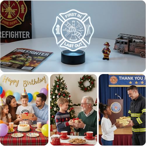 Firefighter Gifts, Fireman Night Light | 16 Colors Changing Dimmable Timer USB Lamp, Fire Fighter Badge Gifts for Men Birthday Fathers Day Graduation Xmas - color: Firefighter