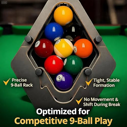 Precision-Engineered Professional Billiard Rack Tight System that Eliminates Gaps, 9-Ball Diamond Pool Ball Delivers Perfect Racks for Tournament Play & Home Pool Tables for Tournament Play(1PCS)