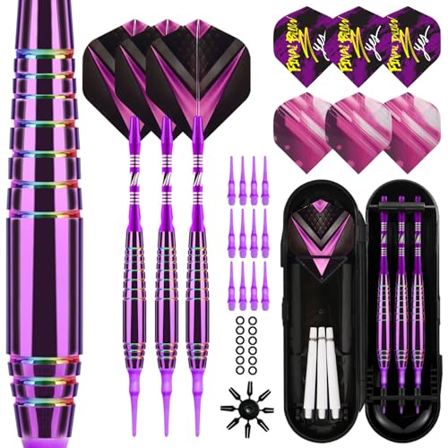 Soft Tip Darts Sets - Soft Tip Darts for Electronic Dartboard Plastic Tip Darts Set with Aluminum Shafts + Extra 3 Dart Flights 3 Replace Plastic Shafts - color: purple