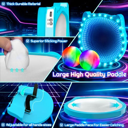 3D LED Light Up Toss Catch Ball Game Set Toys for Back Yard Outdoor Party Favors Glow in Dark Sticky Paddle Baseball Gift Age 5 6 7 8 9 10 11 12 Years Old Girls Boy Kid Family Adult - color: Green 1 Paddle 2 Balls