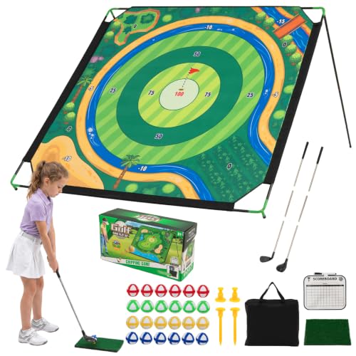 Tangkula Golf Chipping Game Set with Carry Bag, 6 FT Golf Target Mat | 2 Golf Clubs, 24 Sticky Balls, Scoreboard, Golf hitting Mat, Indoor & Outdoor Golf Toy Gift for Adults & Kids, Circle Green