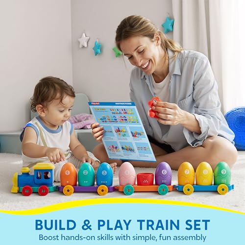 Play-Act Learning Toy for Toddlers 1 2 3 Years Old, Counting, Matching & Sorting Montessori Learning Dinosaur Train Including 9 Dinosaurs, Birthday Gift for Baby Boys Girls - style: Dinosaur Number Train