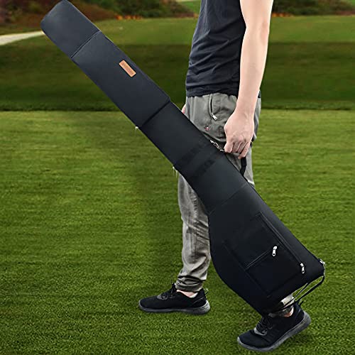 AKOZLIN Portable Golf Club Carry Bag, Foldable Small Golf Bag Holds 8-10 Clubs, Lightweight Sunday Golf Bag with Shoulder Strap for Men Women Kids Black