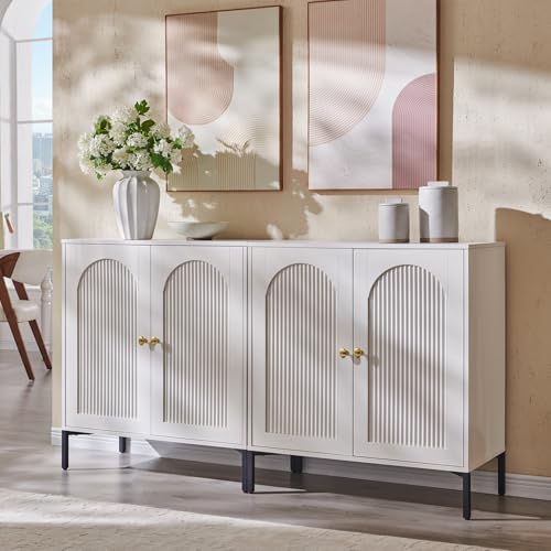 IFGET Modern Buffet Cabinet with Storage, 61.75" W Fluted Arched Sideboard Cabinet w/Adjustable Shelves, Wooden Modular Coffee Bar for Dining Room, Kitchen, Living Room, Entryway, White - color: White, size: 2 Pieces